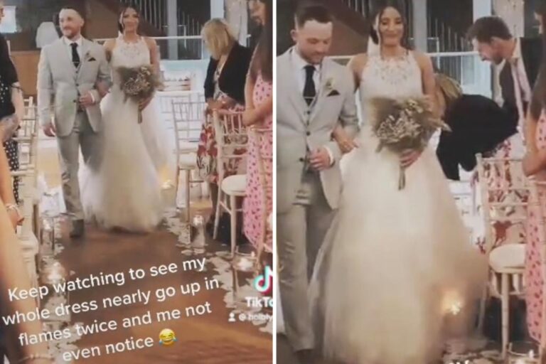 Bride’s gown caught on fire walking down aisle at wedding